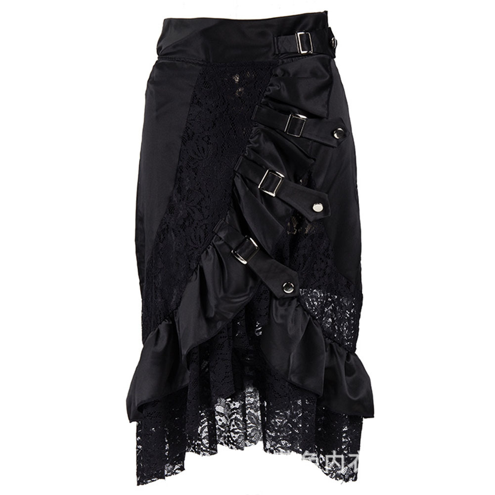 Summer Victorian Clothing - Victoria Siyah Saten ve Dantel Çiçek