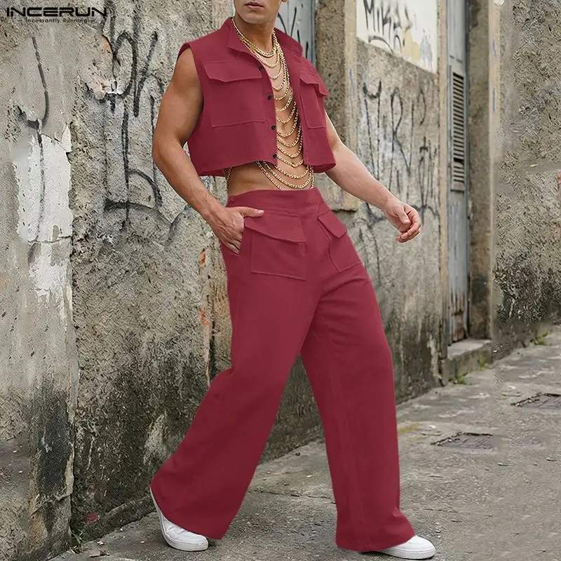 Summer Clothing Trends - INCERUN Erkek Setleri Katı Kolsuz Kırpma