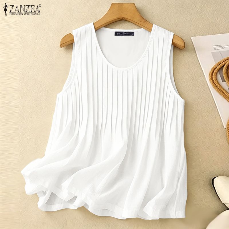 Summer Clothing Plus - ZANZEA Kadın Yazlık Pintuck Kolsuz Bluz
