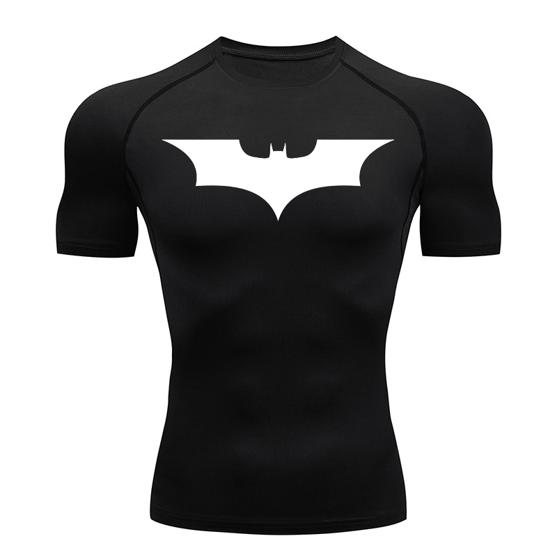 Summer Gym Clothing - Yarasa Baskı Sıkıştırma Gömlek Erkekler için