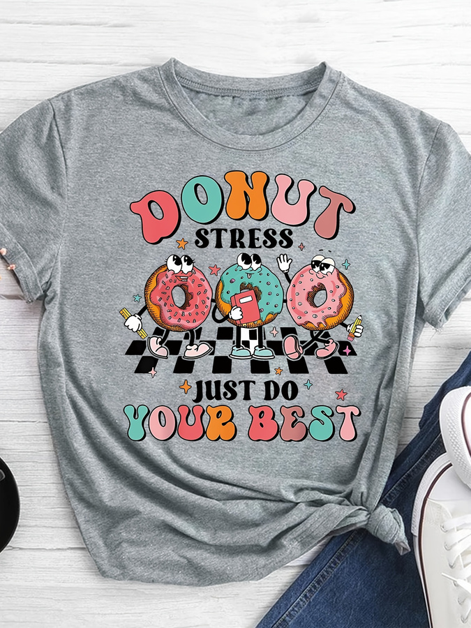 Summer Clothing Trends 2025 - Karikatür Donut Baskılı Tişört, Yaz ve