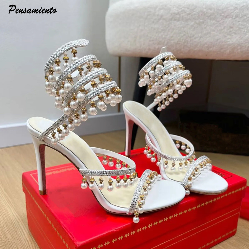 Summer Clothing Collection - Lüks Rhinestones İnciler Püsküller Kadın Gladyatör