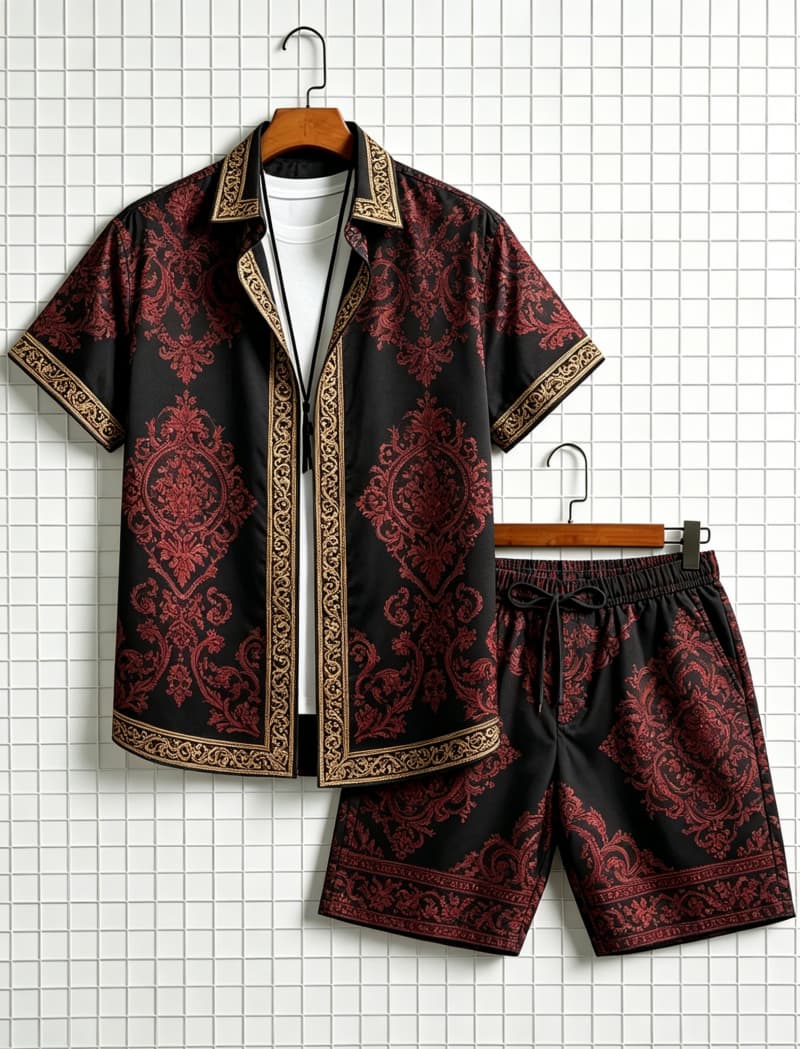 Summer Clothing Trends - Erkek etnik desenli kısa kollu gömlek