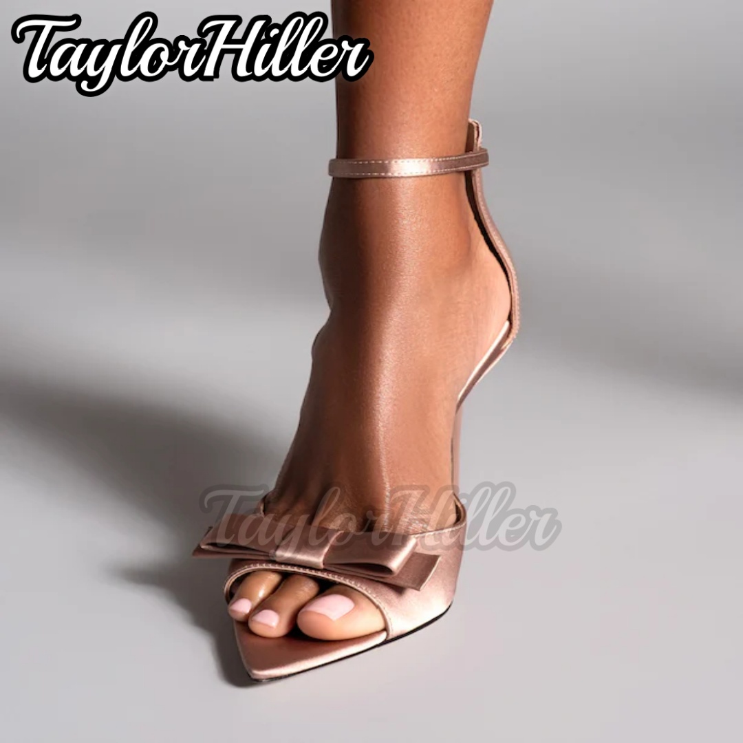 Summer Clothing Collection - Nazik Pembe Kelebek Düğümlü Yüksek Topuklu