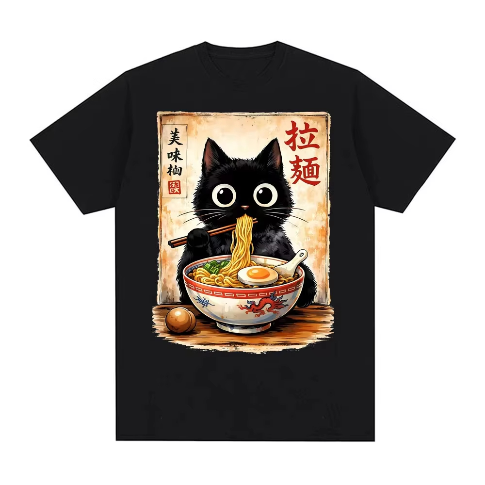 Summer Clothing Essentials Women - 2026 Kawaii Ramen Kedi Retro Japon