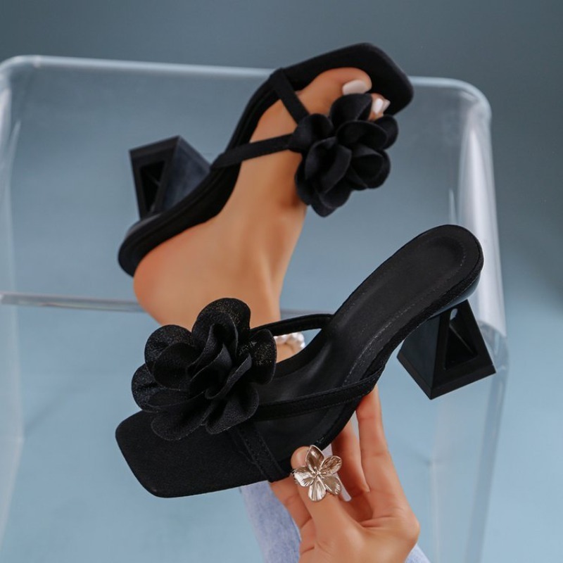 Summer Clothing Collection - Bayan 3D Çiçek Dekor Sandalet Üçgen