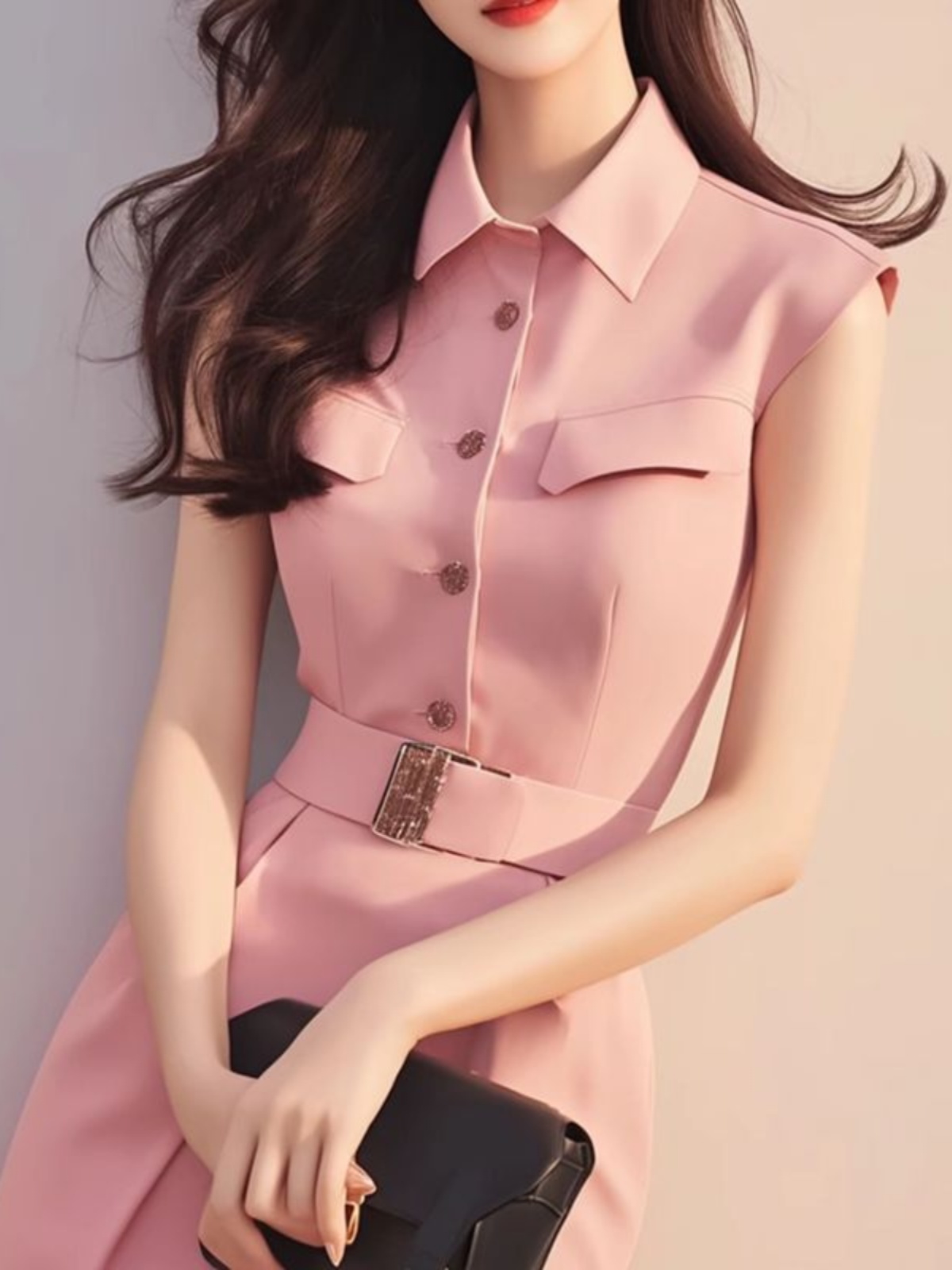 Summer Line Clothing Brand - Zarif Pembe Uzun Elbise Şık Çay