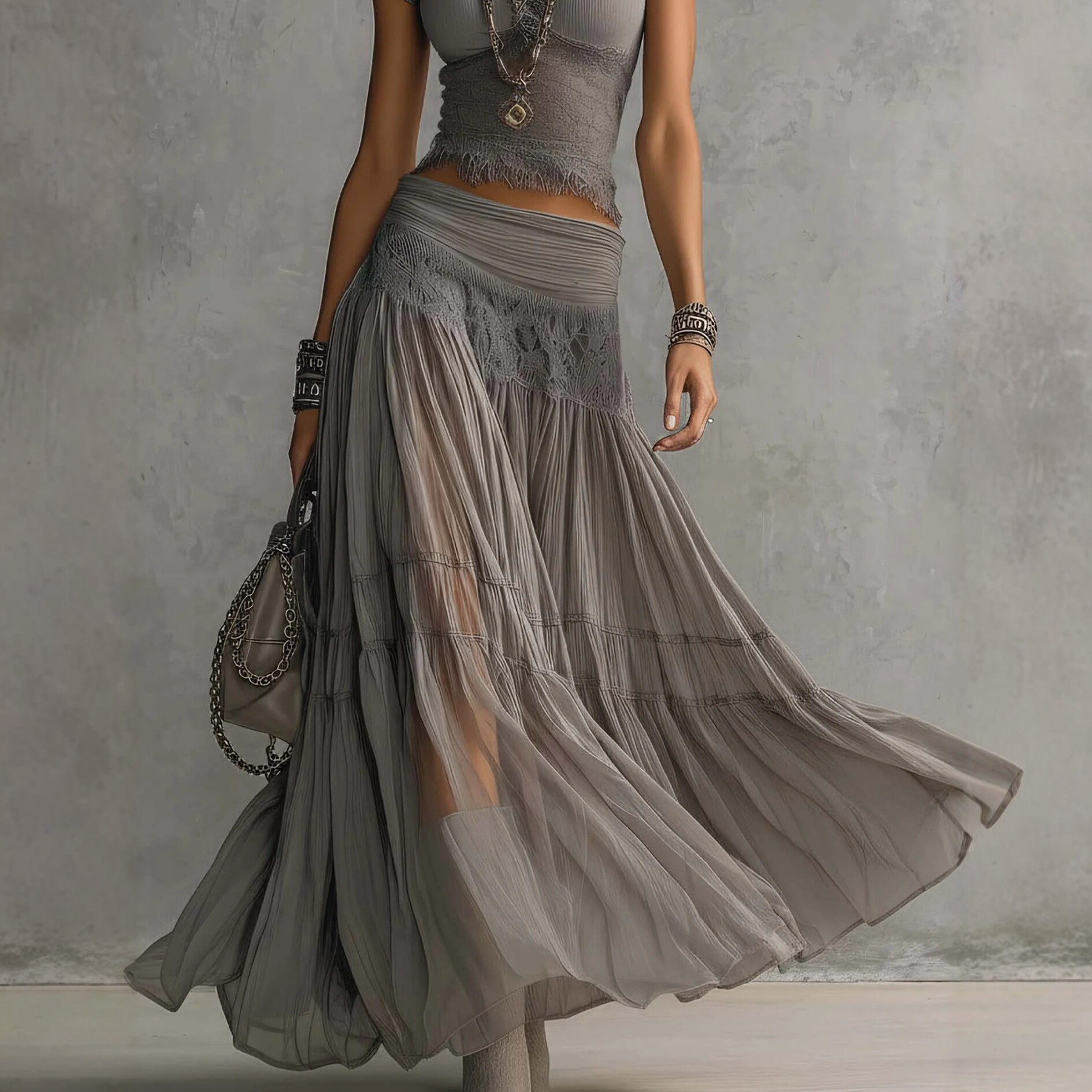 2026 Gri Örme Üst + Şifon Elbi - Summer Clothing Fabric incelemesi ve fiyatı
