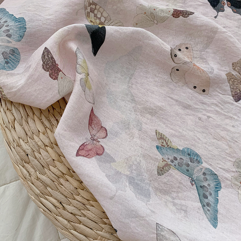 Kelebekler Baskı Bej Pembe Kum - Summer Clothing Fabric incelemesi ve fiyatı