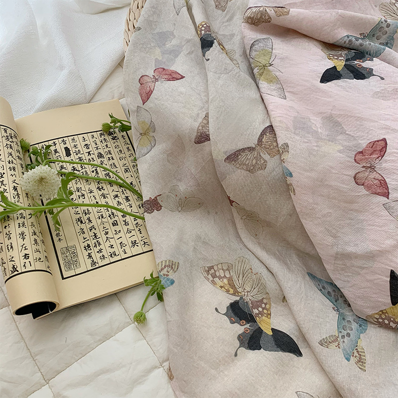 Kelebekler Baskı Bej Pembe Kum - Summer Clothing Fabric incelemesi ve fiyatı
